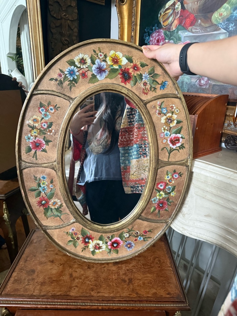 Vintage Hand Painted Floral Mirror